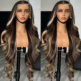Auburn Brown Highlight Lace Front Wig 13*4 Inch Body Wave Synthetic Lace Front Wigs for Women Long Wavy Glueless Wigs