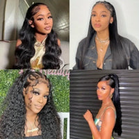lace front black 28 inch wig 180 density HD transparent front wig pre-plucked non-adhesive lace front