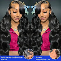 Glue less Ready To Go 200% Density Body Wave Brazilian Virgin Human Hair Lace Front Wigs Pre Plucked 13x4 HD Lace Frontal Wigs Black Body Wave Wig