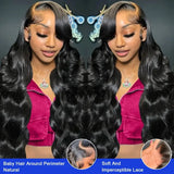 Glue less Ready To Go 200% Density Body Wave Brazilian Virgin Human Hair Lace Front Wigs Pre Plucked 13x4 HD Lace Frontal Wigs Black Body Wave Wig