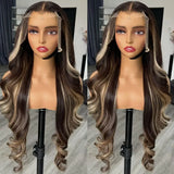 Auburn Brown Highlight Lace Front Wig 13*4 Inch Body Wave Synthetic Lace Front Wigs for Women Long Wavy Glueless Wigs