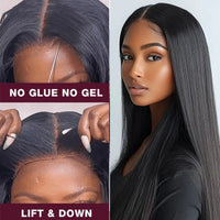 Luxurious 26" Straight Lace Front Wig - Natural Black, 200% Density, 13x4 HD Lace, Seamless Blend with Baby Hair, High-Quality Synthetic Fiber, Synthetic Lace Front Wig