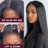 Luxurious 26" Straight Lace Front Wig - Natural Black, 200% Density, 13x4 HD Lace, Seamless Blend with Baby Hair, High-Quality Synthetic Fiber, Synthetic Lace Front Wig