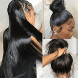 Luxurious 26" Straight Lace Front Wig - Natural Black, 200% Density, 13x4 HD Lace, Seamless Blend with Baby Hair, High-Quality Synthetic Fiber, Synthetic Lace Front Wig
