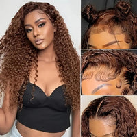 Chic 26-Inch Chocolate Brown Curly Wave Lace Front Wig - HD Pre-Plucked, Glue less with Natural Hairline & Youngsters Hairs, 100% Density, Versatile 13x4 Large Lace Frontal, Perfect for All Skin Tones
