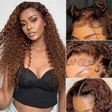 Chic 26-Inch Chocolate Brown Curly Wave Lace Front Wig - HD Pre-Plucked, Glue less with Natural Hairline & Youngsters Hairs, 100% Density, Versatile 13x4 Large Lace Frontal, Perfect for All Skin Tones