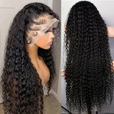 Black Curly Wave Small Curly Hair Medium Long 13X4 HD Transparent Lace Front Non Glue Opening 100% High Temperature Silk Wig Natural Easy to Care for Washable 26 Inches 180% Density