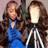 Brown Body Wave Wig Lace Front Wigs Synthetic Natural Wave Heavy Density Glue less Lace Wig for Women Synthetic Fiber Wig
