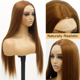 Honey Brown Wig 26 Inch Long Straight Lace Front Wig Natural Heat Resistant Fiber Synthetic Straight Highlight Brown Wig