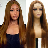 Honey Brown Wig 26 Inch Long Straight Lace Front Wig Natural Heat Resistant Fiber Synthetic Straight Highlight Brown Wig