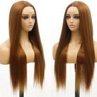 Honey Brown Wig 26 Inch Long Straight Lace Front Wig Natural Heat Resistant Fiber Synthetic Straight Highlight Brown Wig